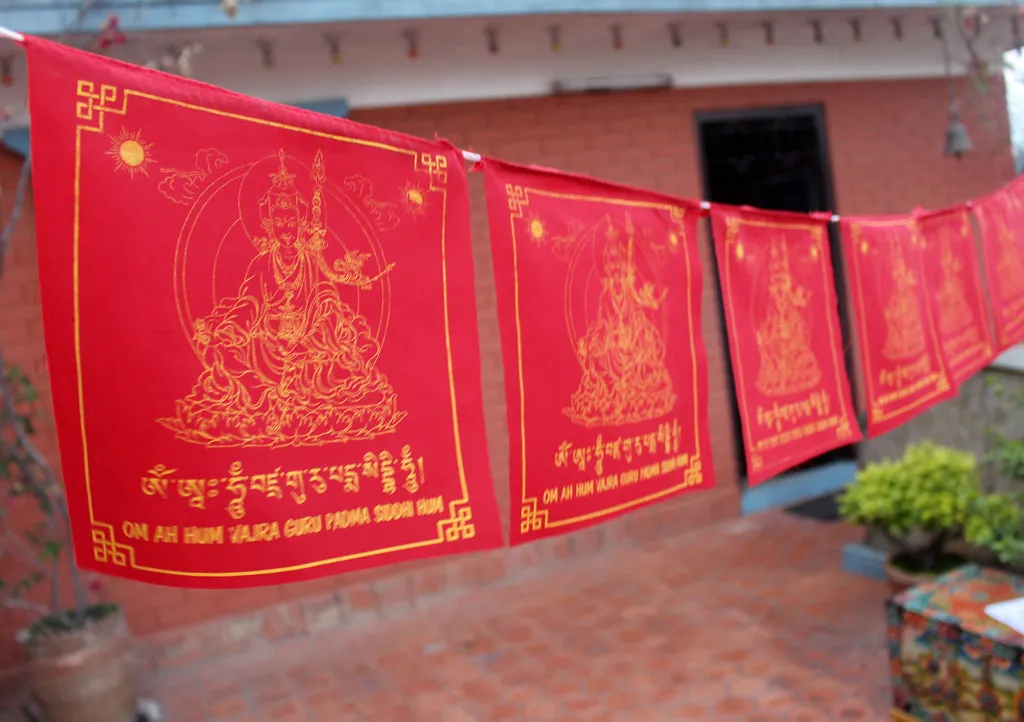 All Red Guru Padhmasambhava Tibetan Prayer Flag