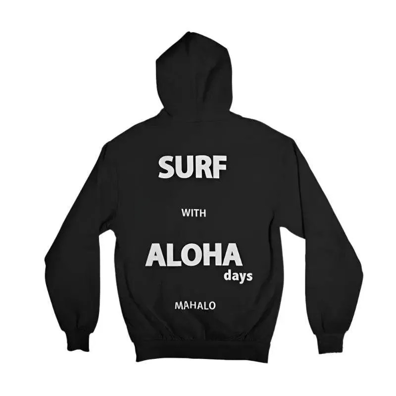 Aloha Days Sweater Hooded Surf with Aloha Made in Hawaii Black