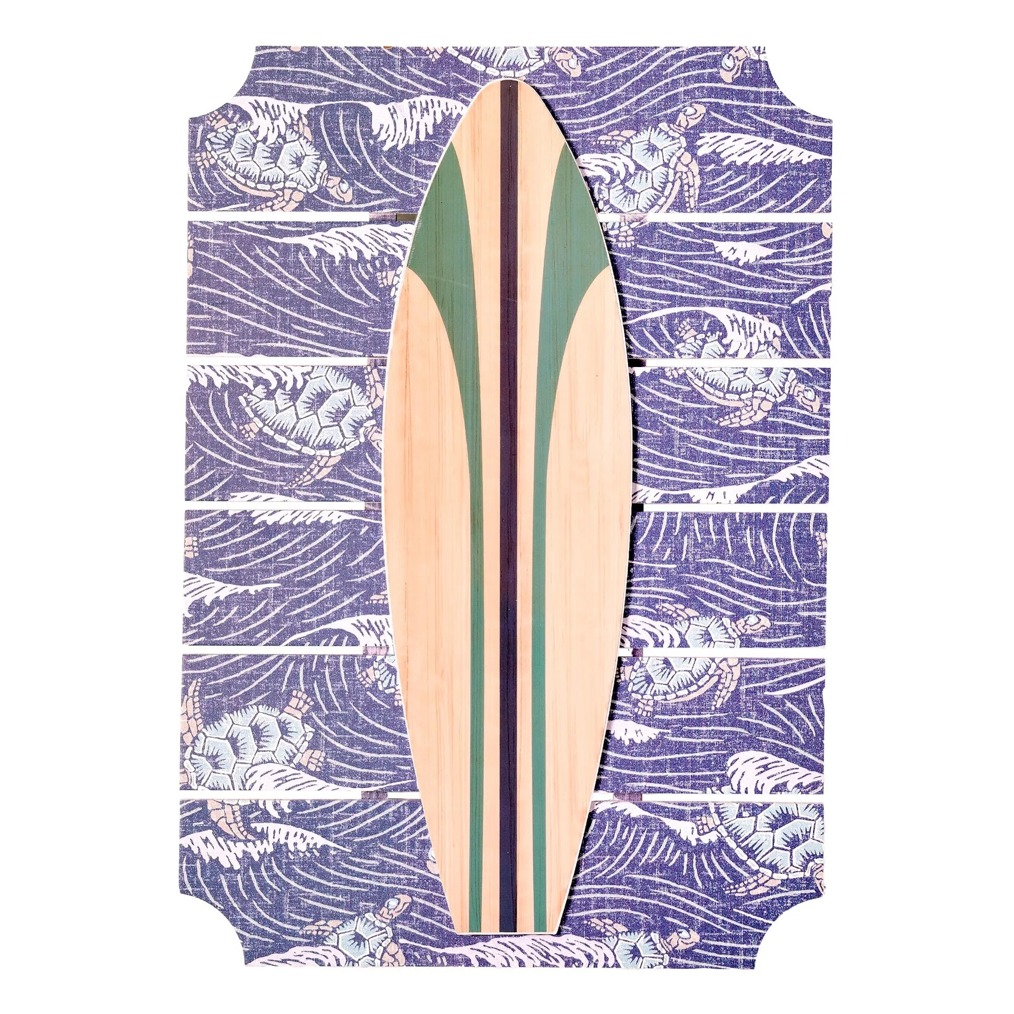 American Art Decor HONU 'AUKAI Horizon Blue Surf Board on Plank Wall Art - 14" x 20"