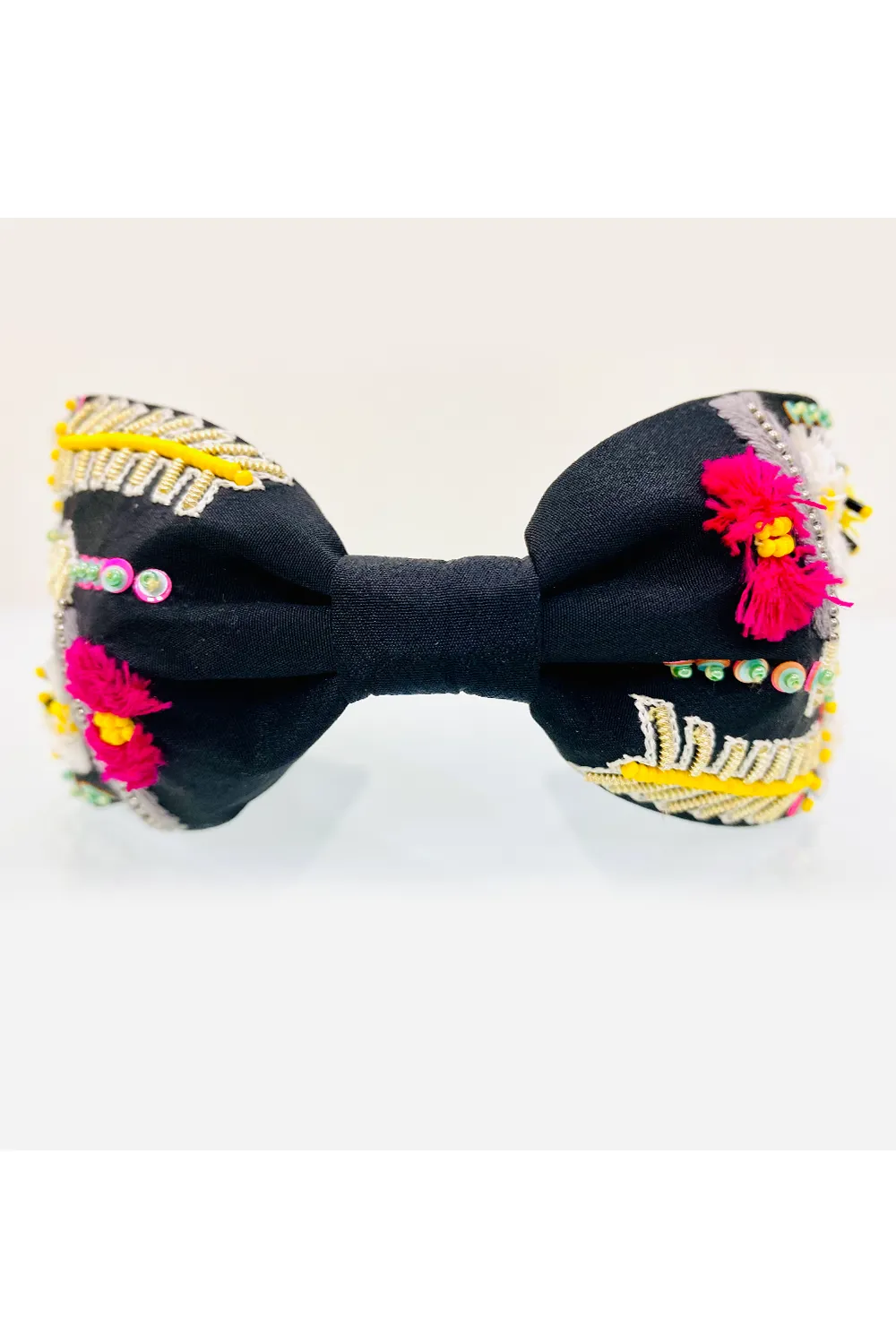 Black pure crepe multi color beads hairband