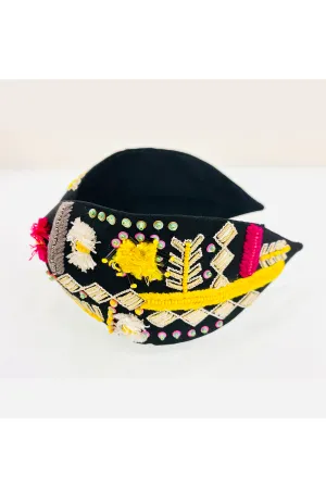 Black pure crepe multi color beads hairband