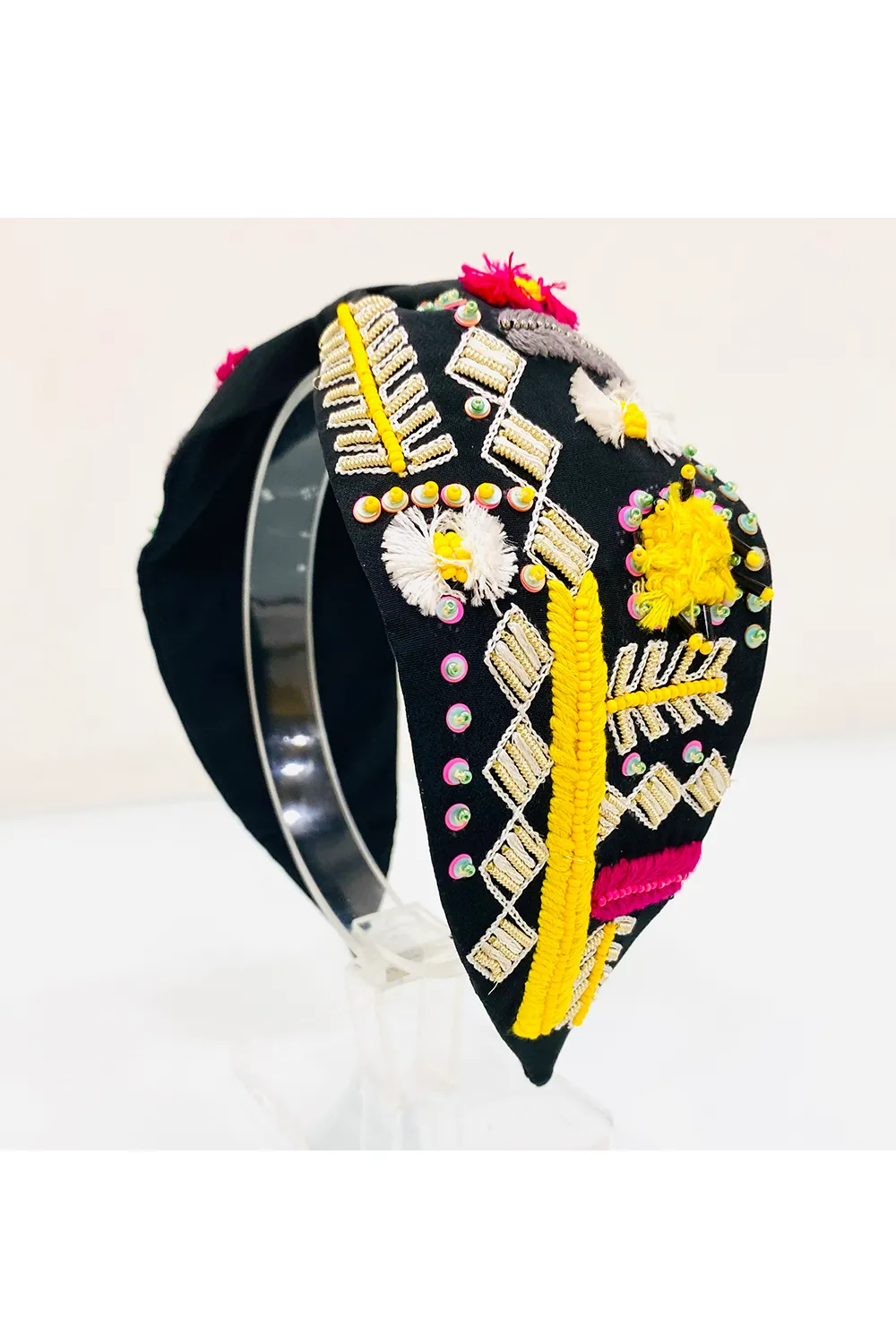 Black pure crepe multi color beads hairband