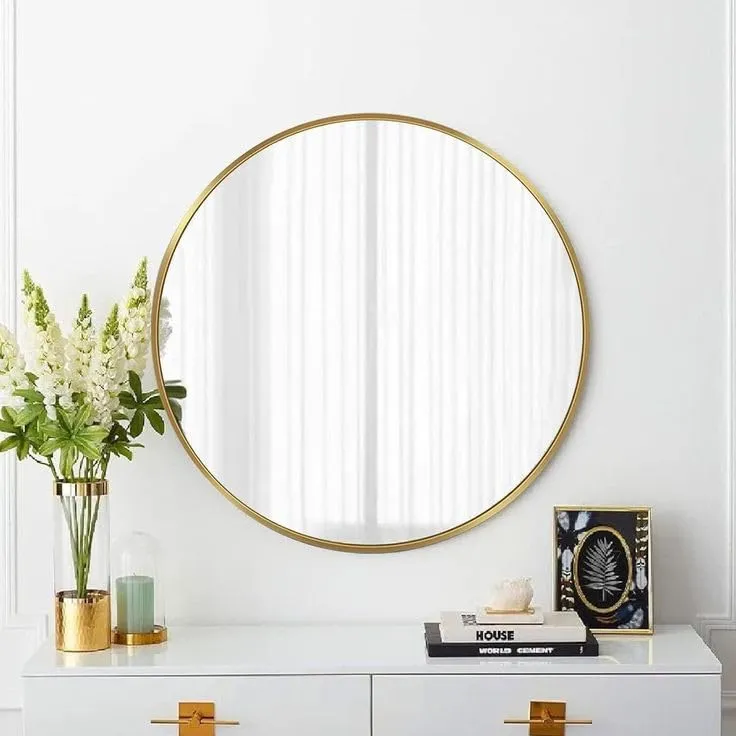 Blossom Homes Round Wall Mirror for Bathroom, Wall Mounted Metal Frame Modern Design Living Room, Bedroom, Vanity, Entryway, Beautiful Decoration Sharp Reflection Mirror (Gold 20 Inch)