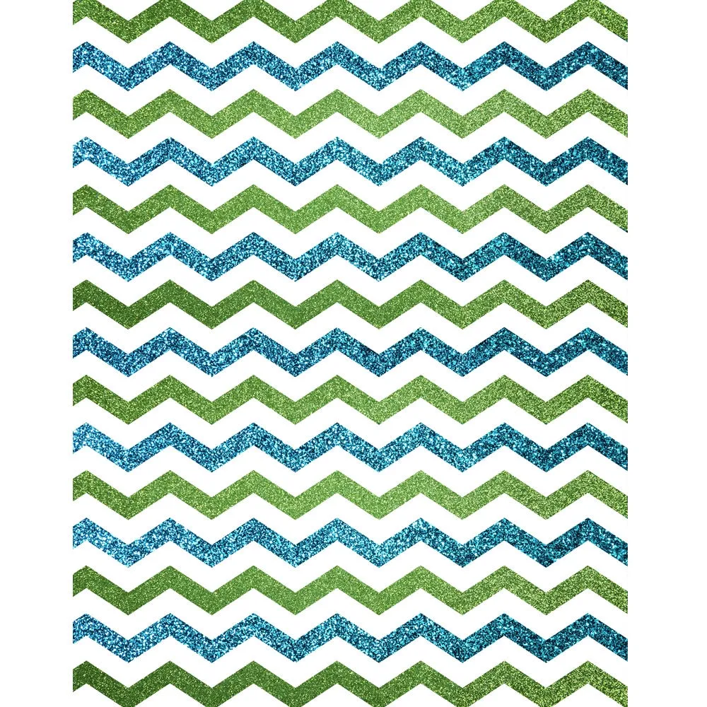 Blue and Green Glitter Chevron Printed Backdrop