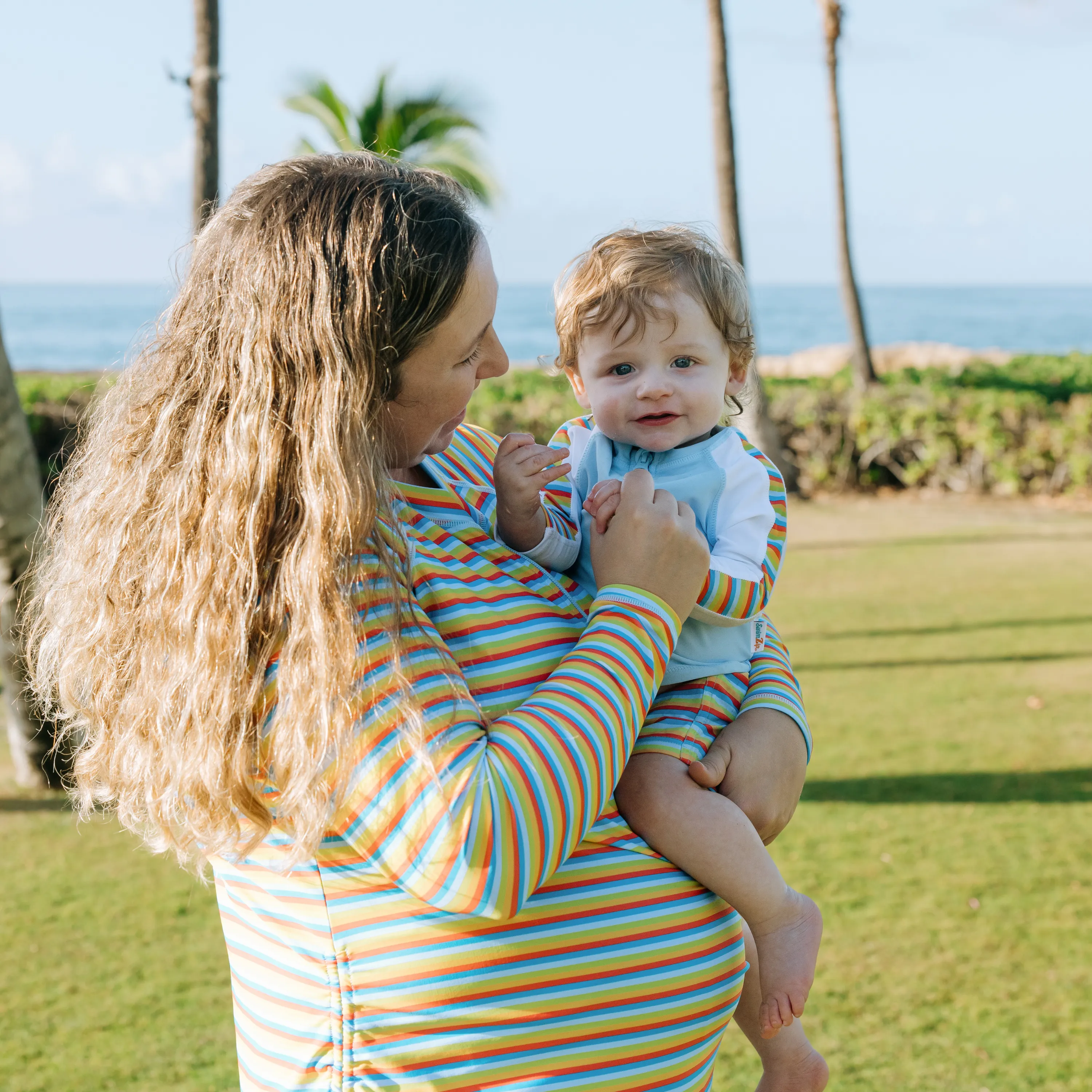 Boys Long Sleeve Zipper Rash Guard and Swim Trunk Set | "Sunny Stripe"