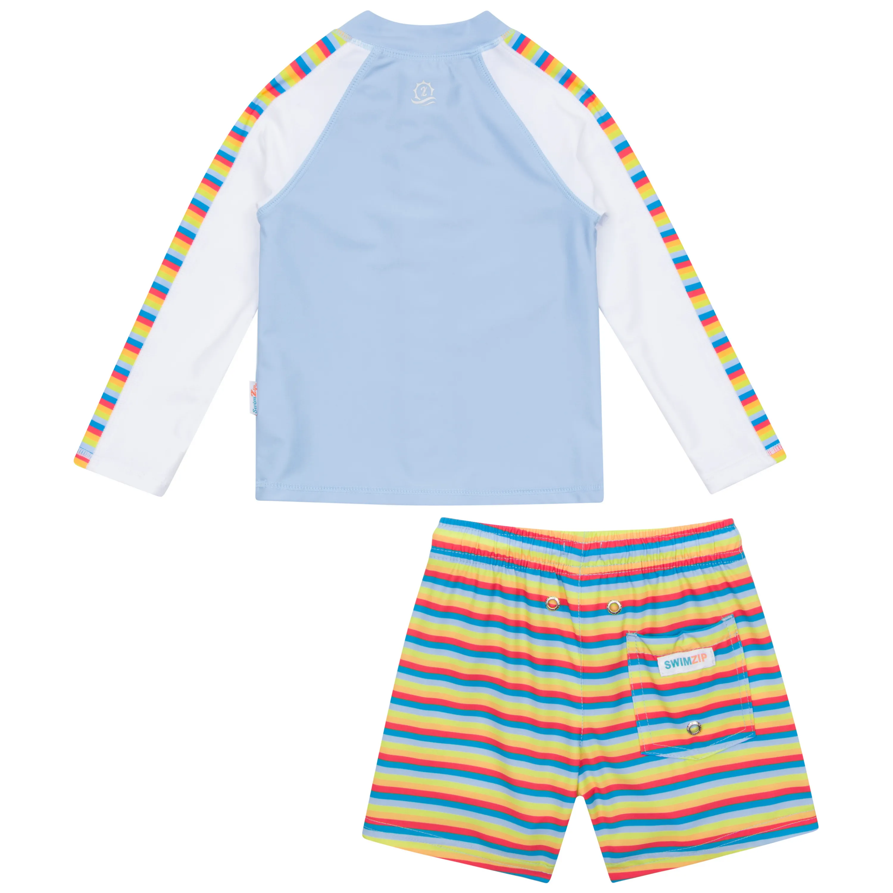 Boys Long Sleeve Zipper Rash Guard and Swim Trunk Set | "Sunny Stripe"