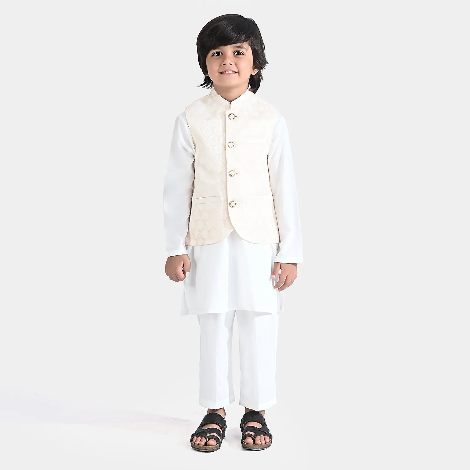 Boys Poly Viscose 3 Piece Suit (Contrast)-White