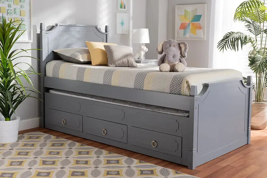 Brady Gray Finished Wood 3-Drawer Storage Bed w/Pull-Out Trundle Bed (Twin)