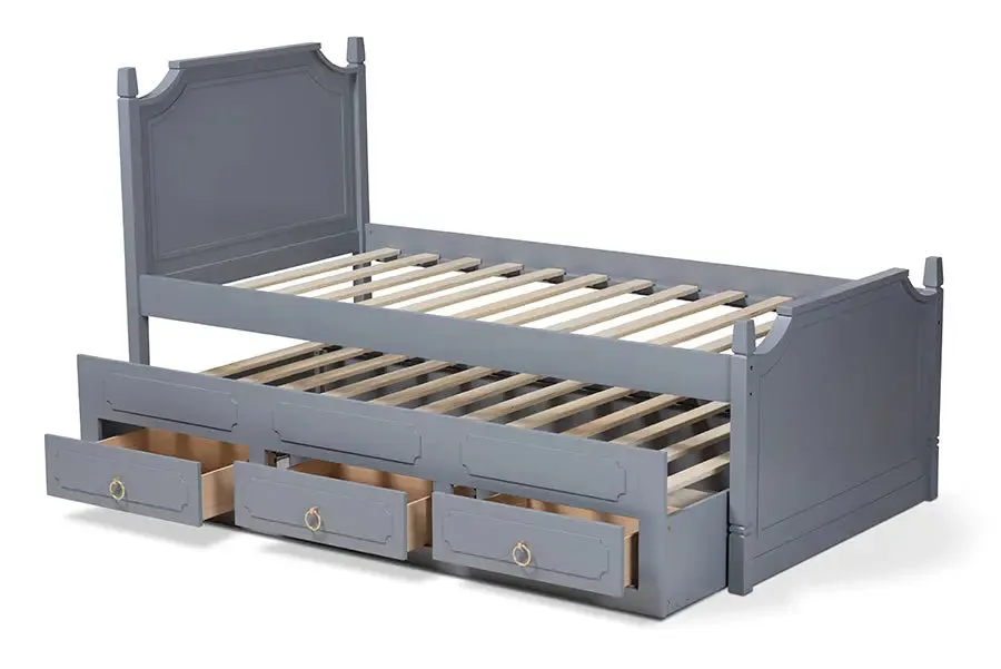 Brady Gray Finished Wood 3-Drawer Storage Bed w/Pull-Out Trundle Bed (Twin)