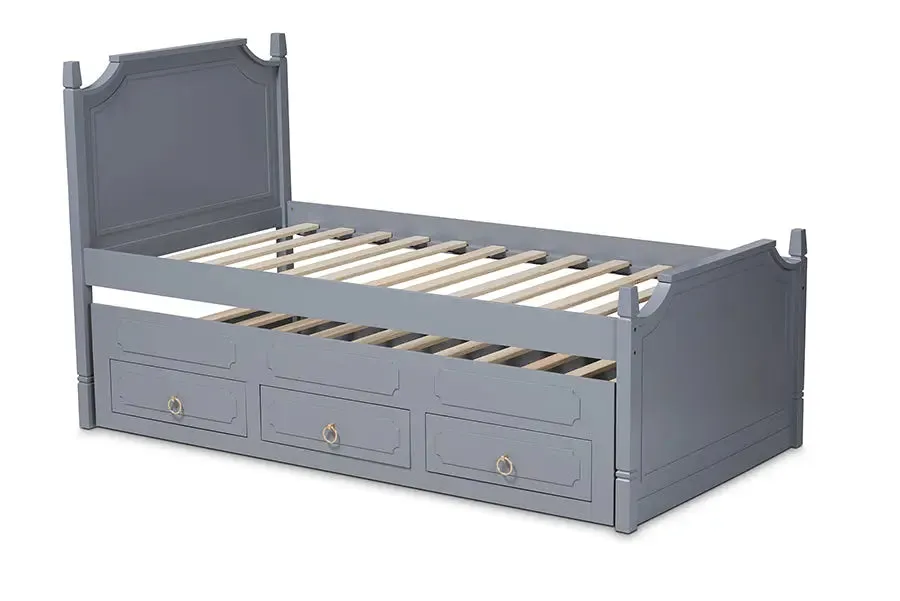 Brady Gray Finished Wood 3-Drawer Storage Bed w/Pull-Out Trundle Bed (Twin)