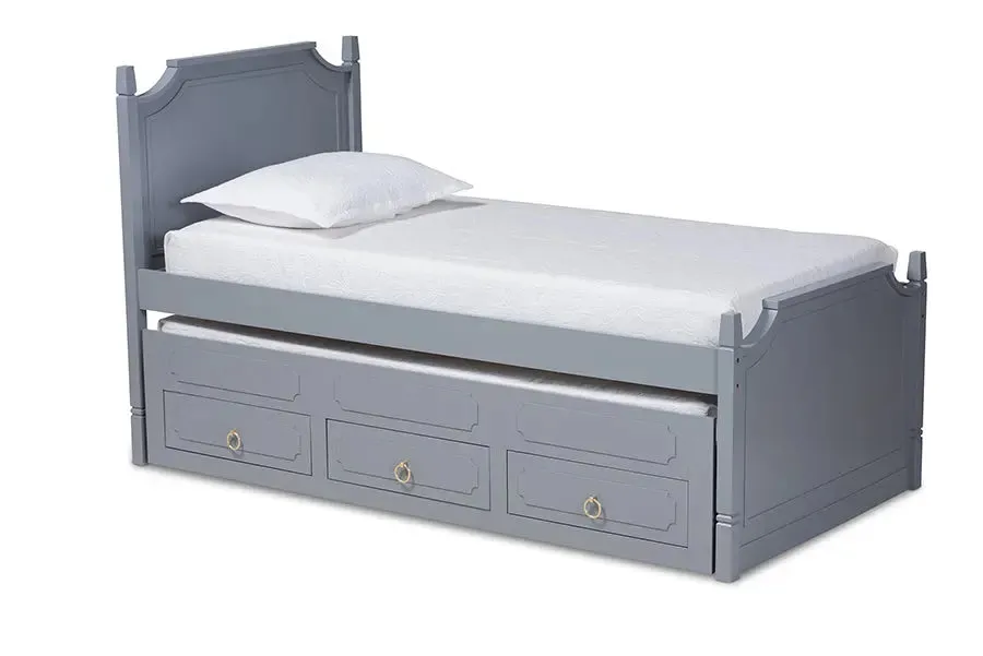 Brady Gray Finished Wood 3-Drawer Storage Bed w/Pull-Out Trundle Bed (Twin)