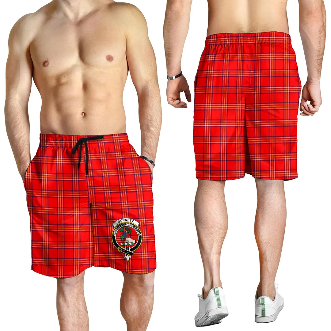 Burnett Modern Tartan Mens Shorts with Family Crest