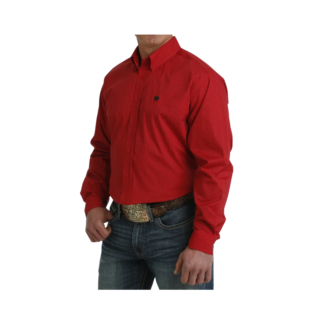 Cinch Men's Stretch Geometric Print Button Down Western Red Shirt