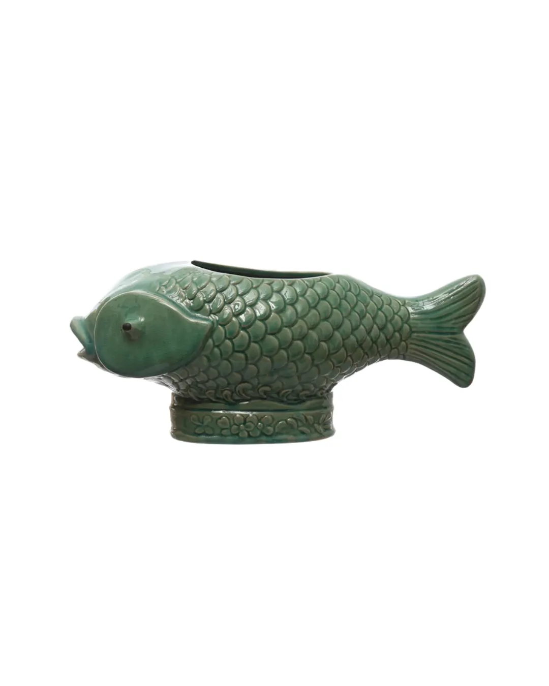 Debossed Stoneware Fish Planter Turq