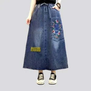 Embroidered boho women's denim skirt