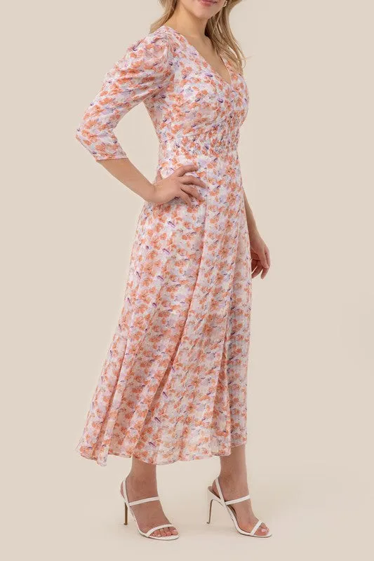 Floral Chiffon V-Neck Front Slit Maxi Dress