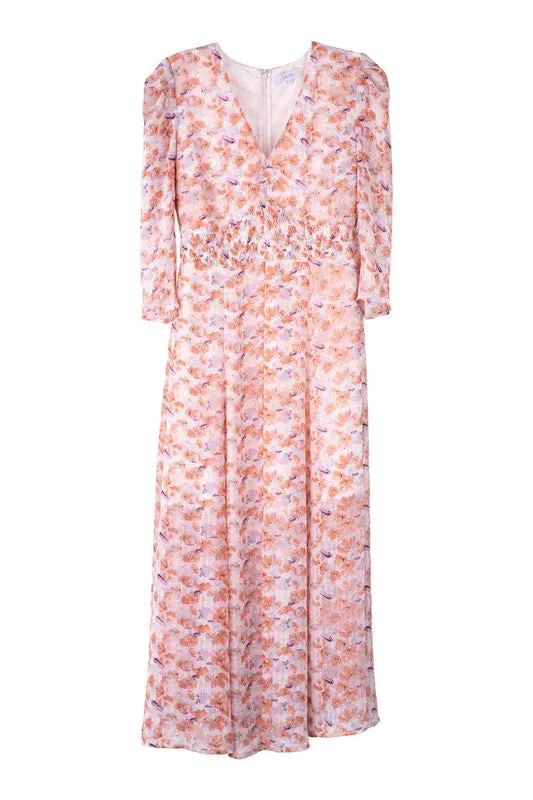 Floral Chiffon V-Neck Front Slit Maxi Dress