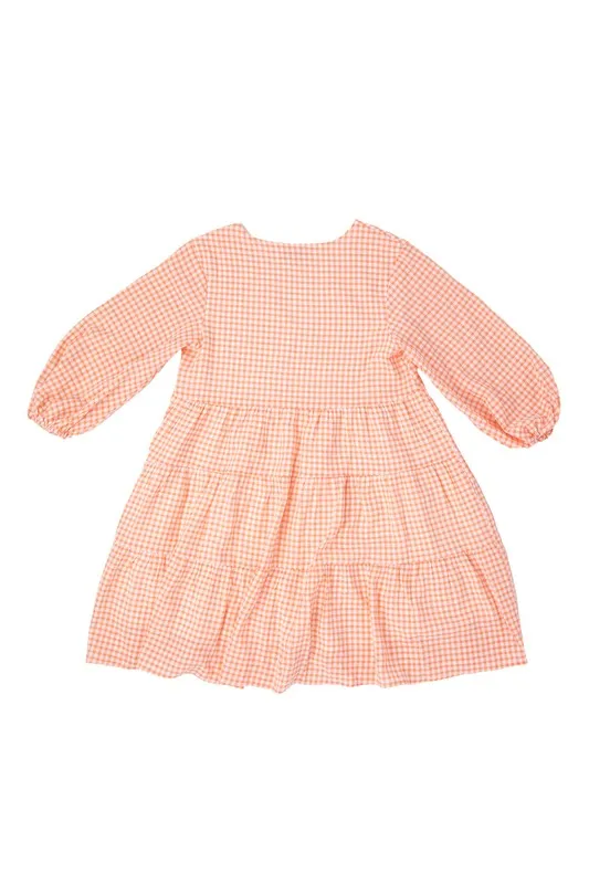 Gingham V-Neck Bubble Sleeve Tiered Dress