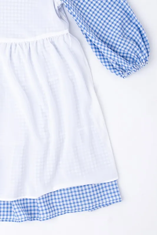 Gingham V-Neck Bubble Sleeve Tiered Dress