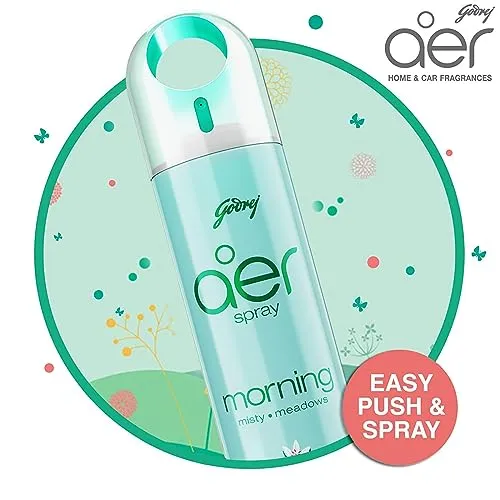 Godrej aer Spray | Room Freshener for Home & Office - Morning Misty Meadows & Fresh Lush Green | Pack of 2 (220 ml each) | Long-Lasting Fragrance