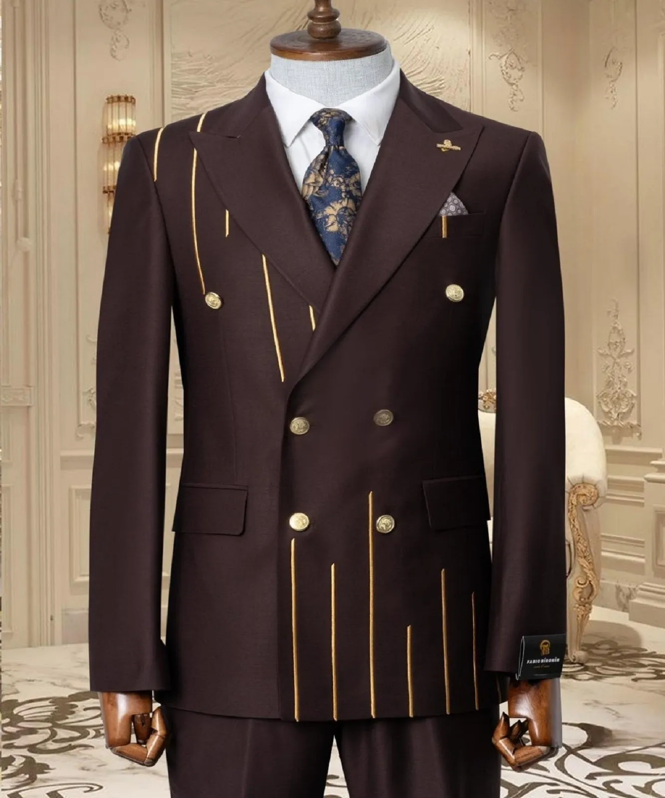 Gold Embroidered 2-piece Slim Fit Burgundy Suit