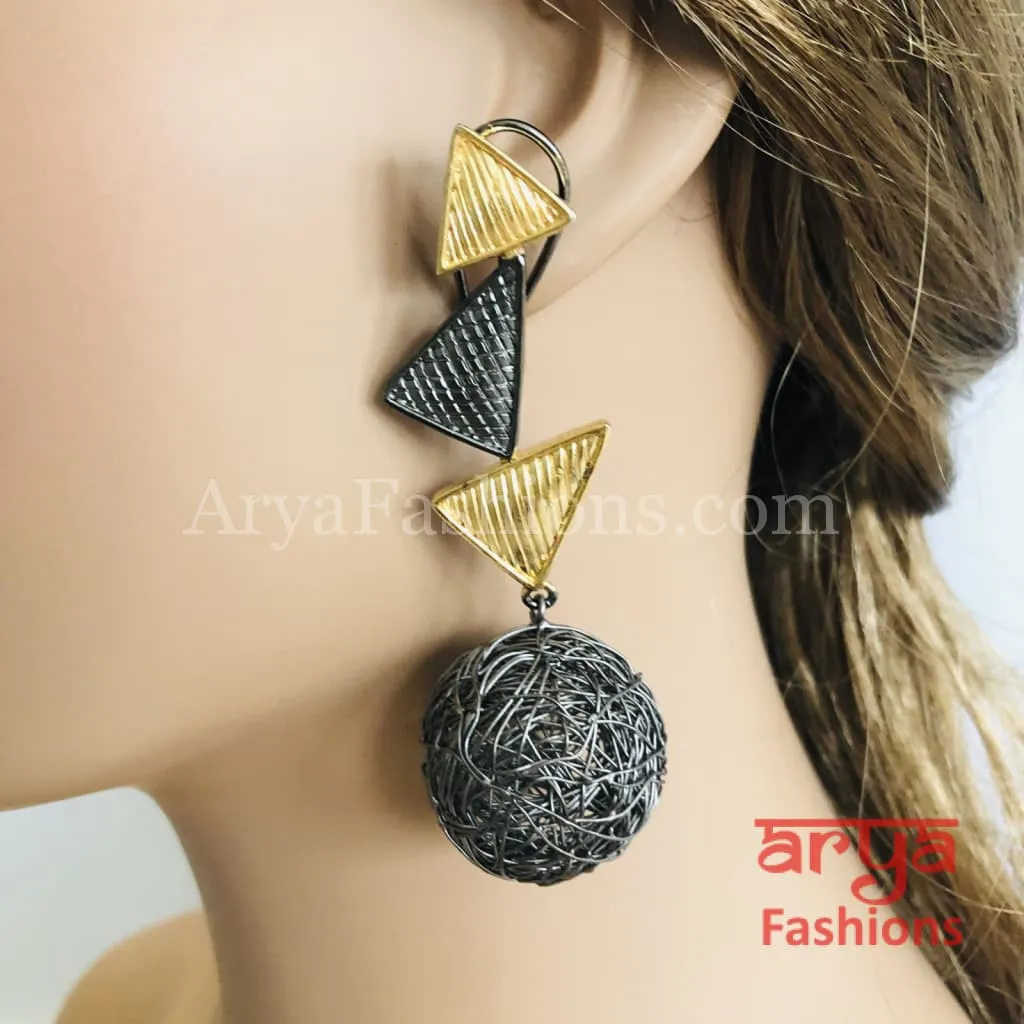 Golden Gray Fusion Kundan Long Ethnic Earrings