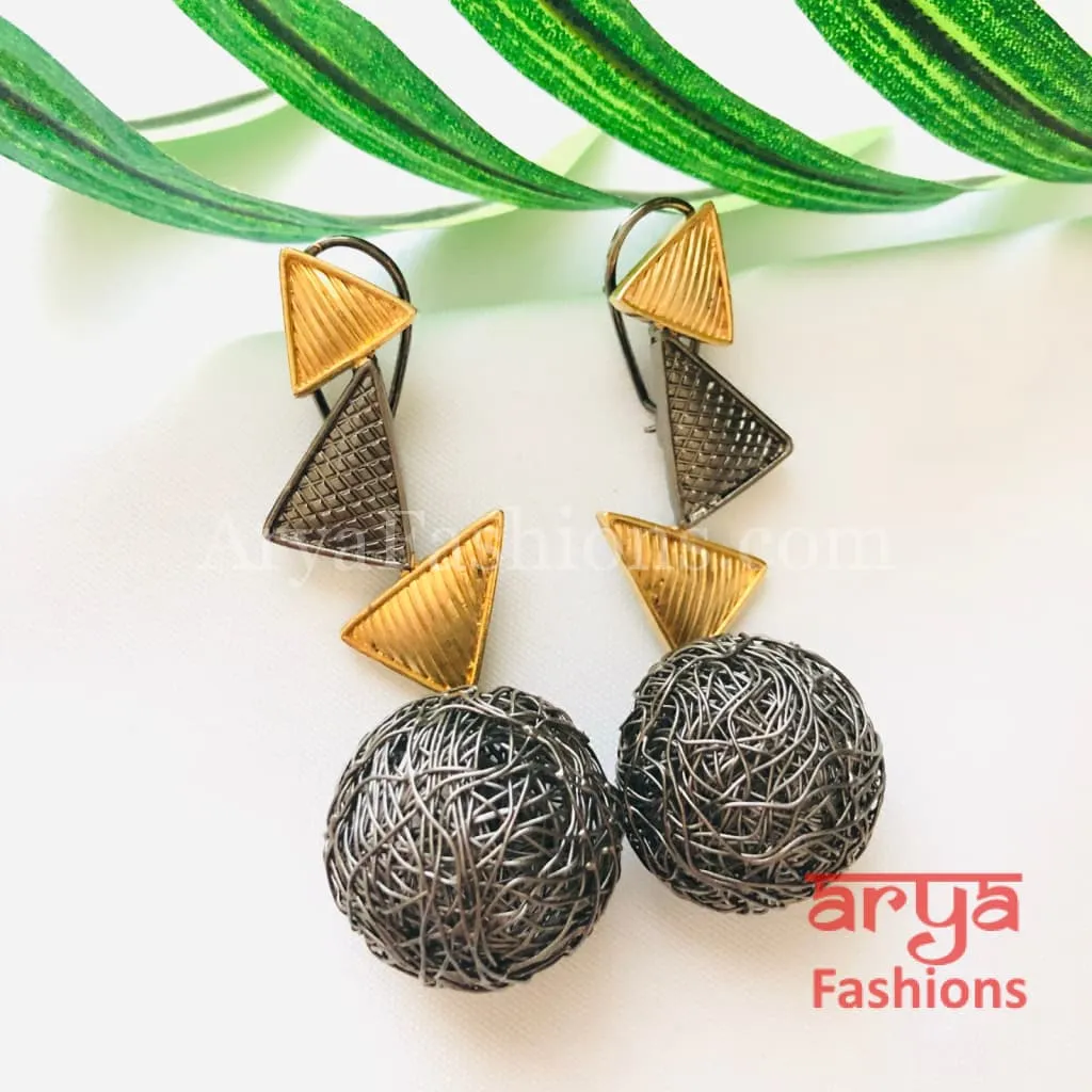 Golden Gray Fusion Kundan Long Ethnic Earrings