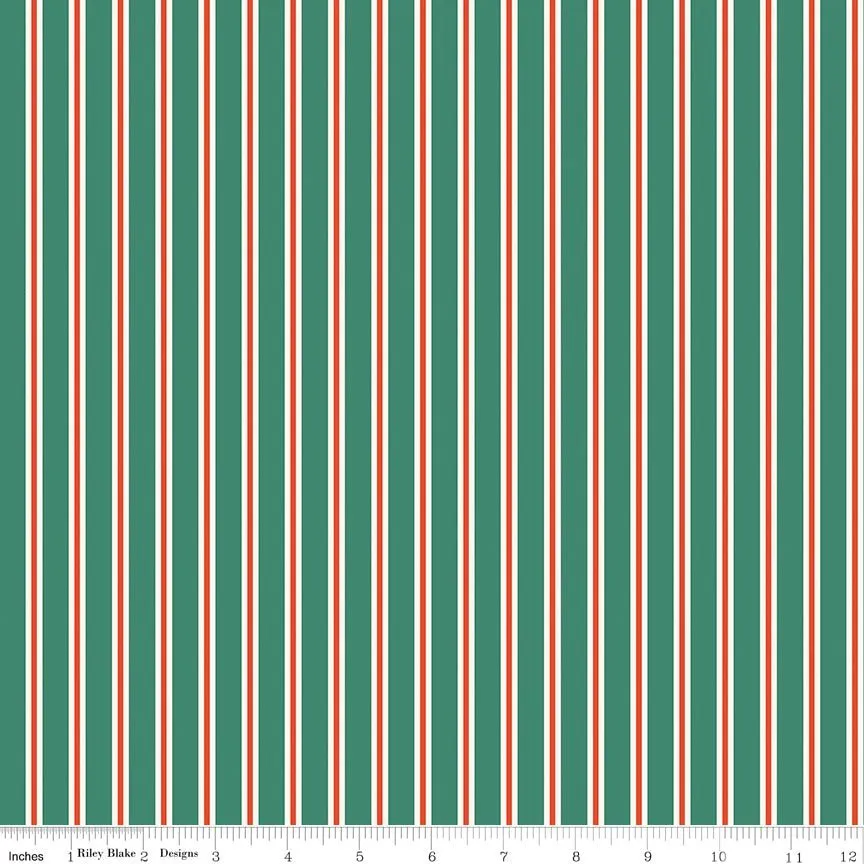 Holiday Cheer Stripes Green Yardage - My Mind’s Eye | Riley Blake Designs, SKU: C13617-GREEN