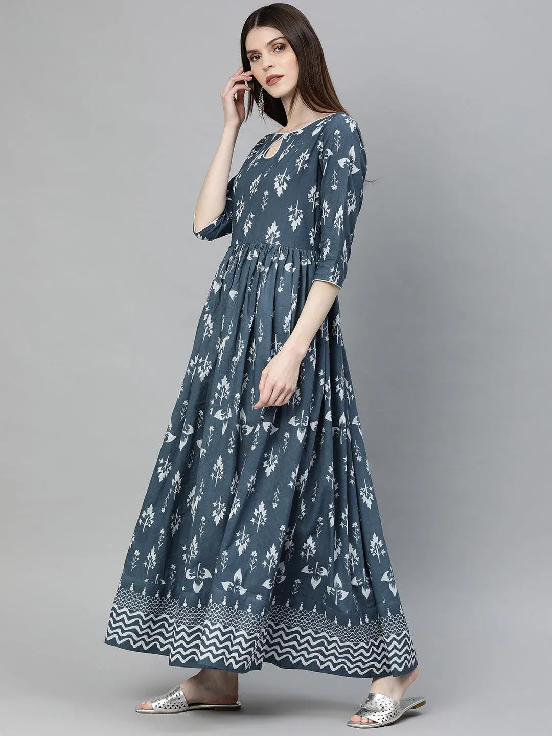 Jashvi Grey Floor Length Cotton Kurta