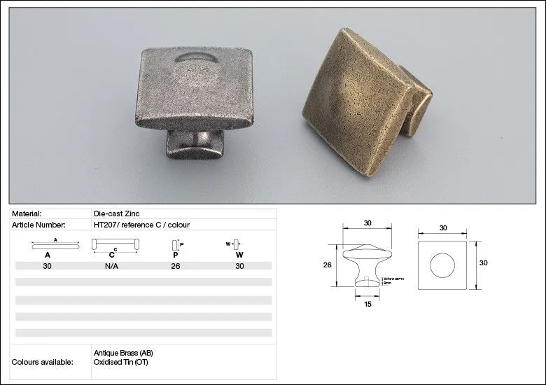 KETHY HT207 CABINET HAMPTON SQUARE KNOB 30MM