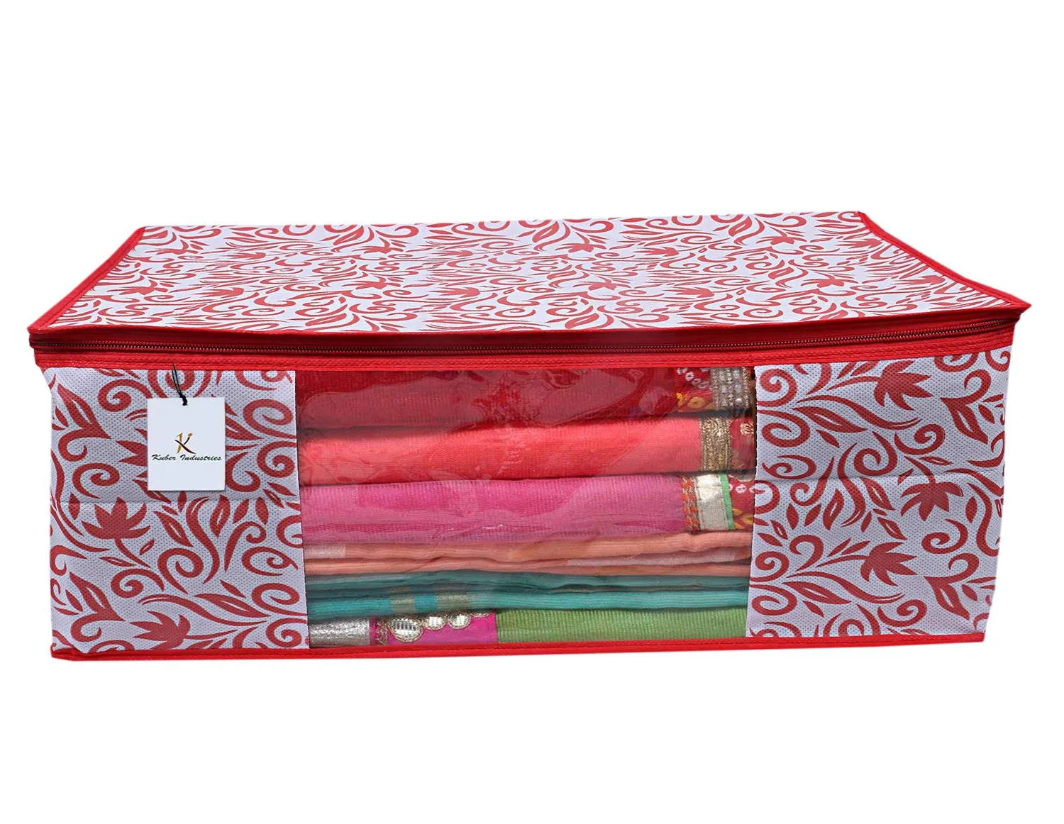 Kuber Industries 3 Piece Non Woven Saree Cover Set, Red,7 Inches Height -CTKTC6384