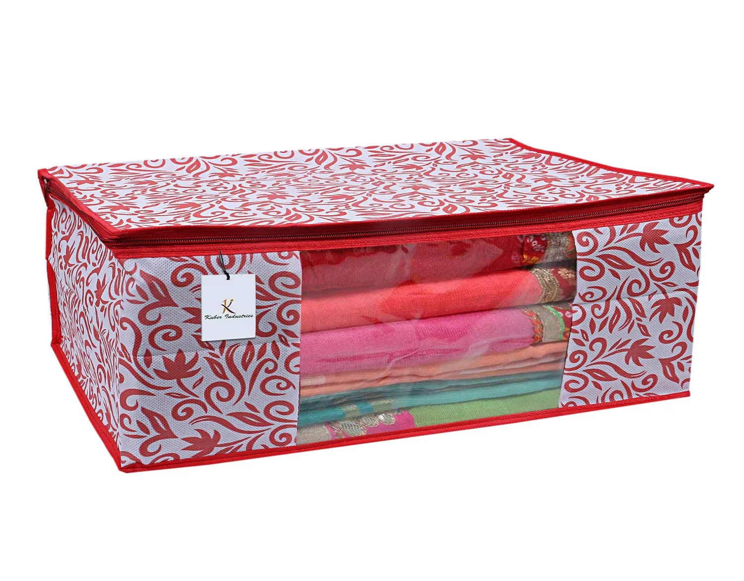 Kuber Industries 3 Piece Non Woven Saree Cover Set, Red,7 Inches Height -CTKTC6384