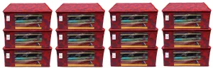 Kuber Industries Metalic Flower 12 Piece Non Woven Saree Cover, 7 inch, Red