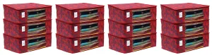 Kuber Industries Metalic Flower 12 Piece Non Woven Saree Cover Set, 7 inch, Red (CTKNEW332)