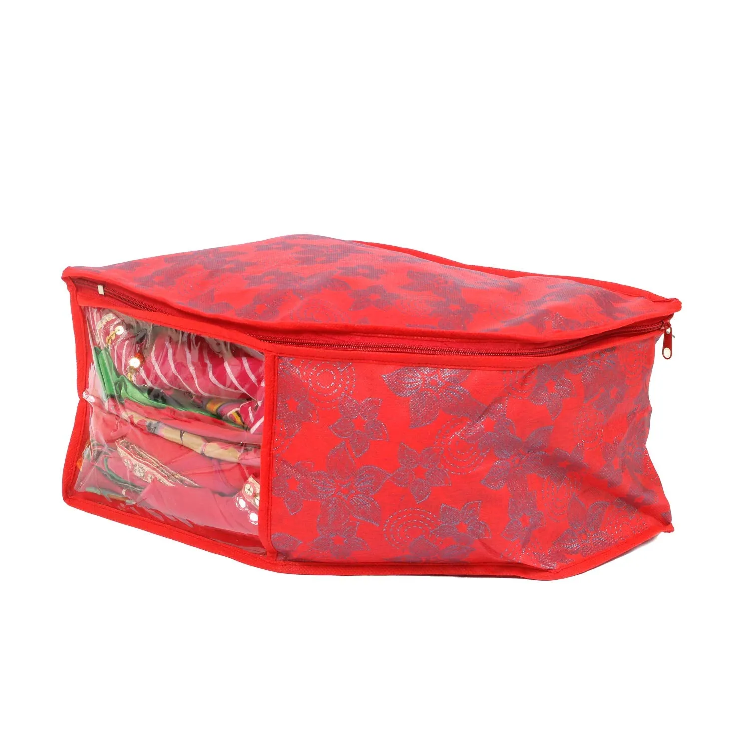 Kuber Industries Metallic Flower 9 Pieces Non Woven Blouse Cover Set (Red) - CTKTC23182