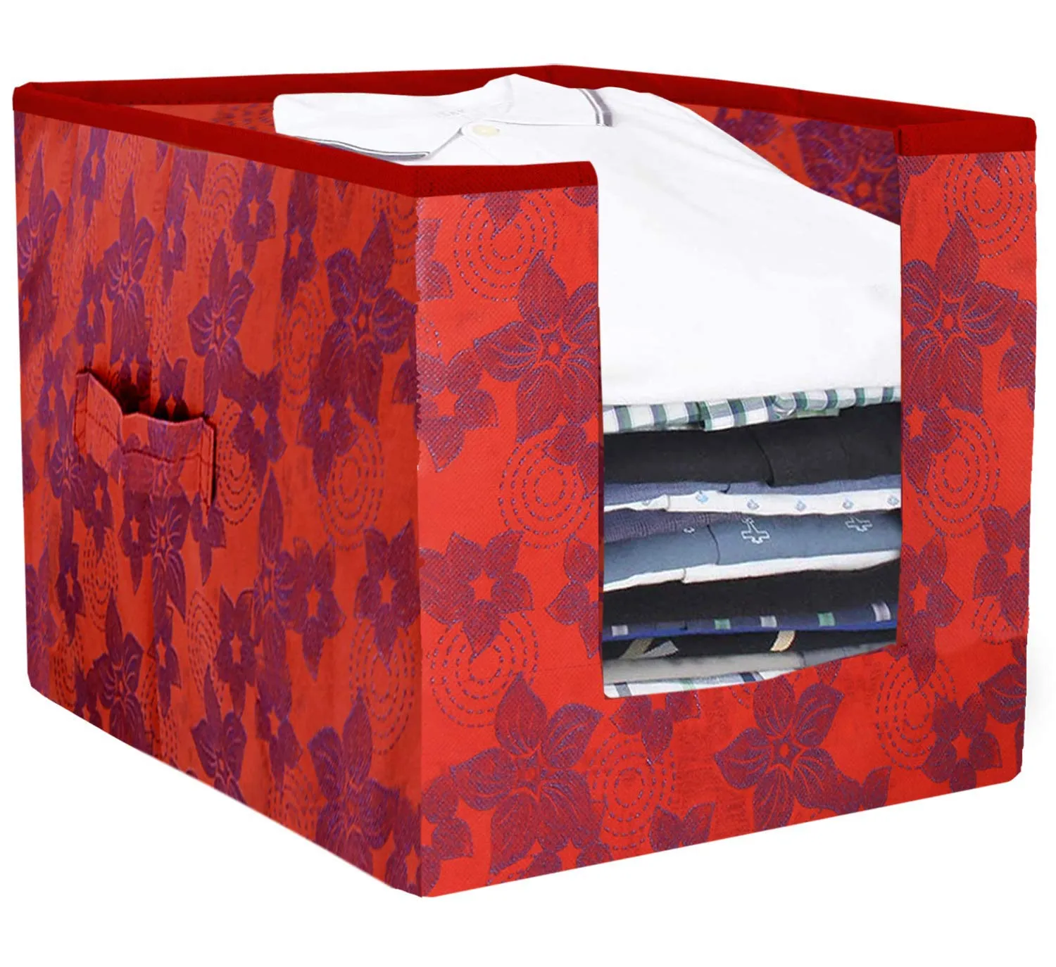 Kuber Industries Metallic Printed 2 Piece Non Woven Shirt Stacker Wardrobe Organizer Set, (Red) - CTKTC34877