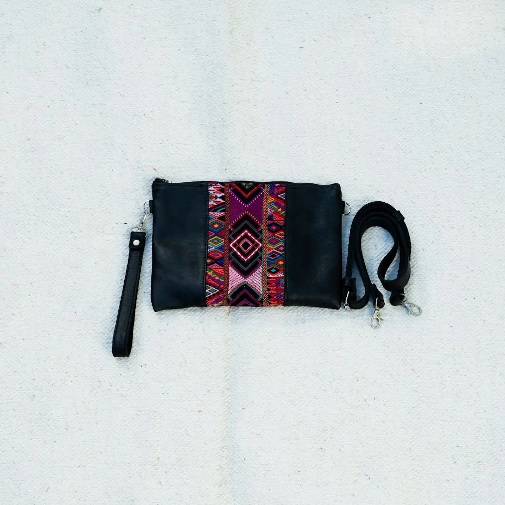 Leather   Huipil Cross Body Clutch