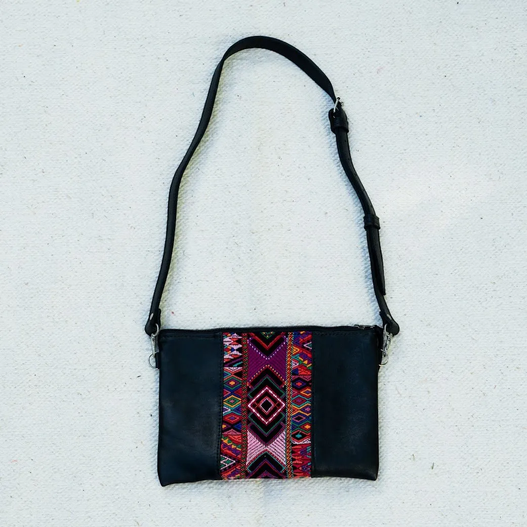 Leather   Huipil Cross Body Clutch