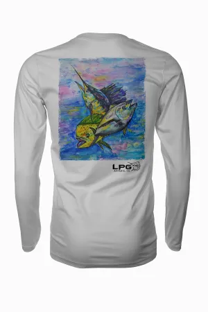 LPG Apparel Co. Mahi Tuna Marlin Mixed Bag Rash Guard LS Performance UPF 50 Unisex Shirt