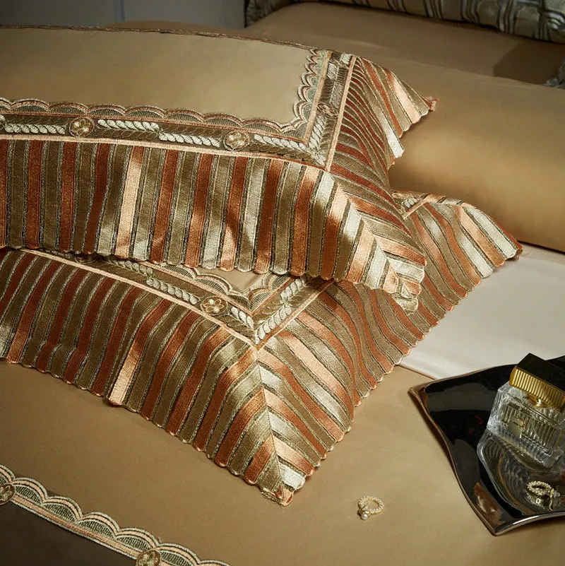 Luxury Gold Horse Embroidery Palace Style Bedding Set Cotton Cozy Cover Set Bed Sheet & Pillowcases