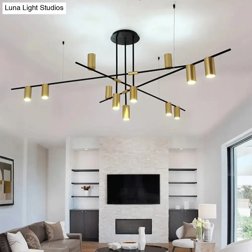 Modern Black and Gold Chandelier with Cross Arm Design – Stylish Living Room Hanging Light