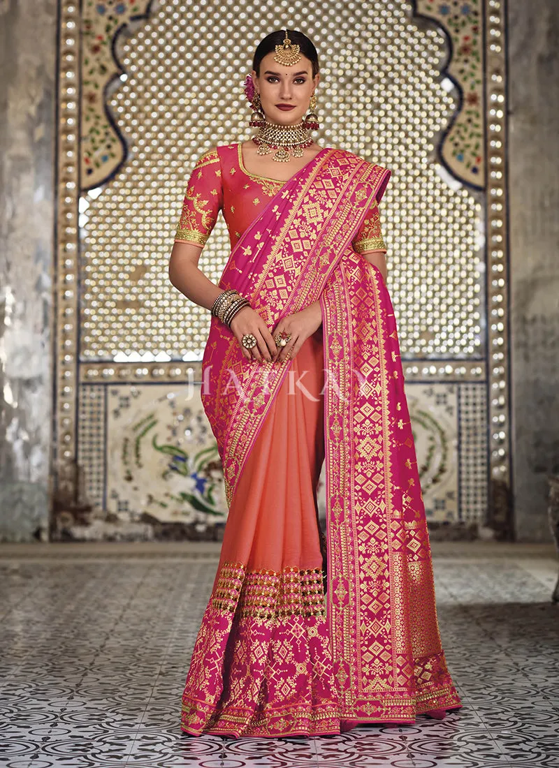 Orangish Pink Dual Tone Silk Saree