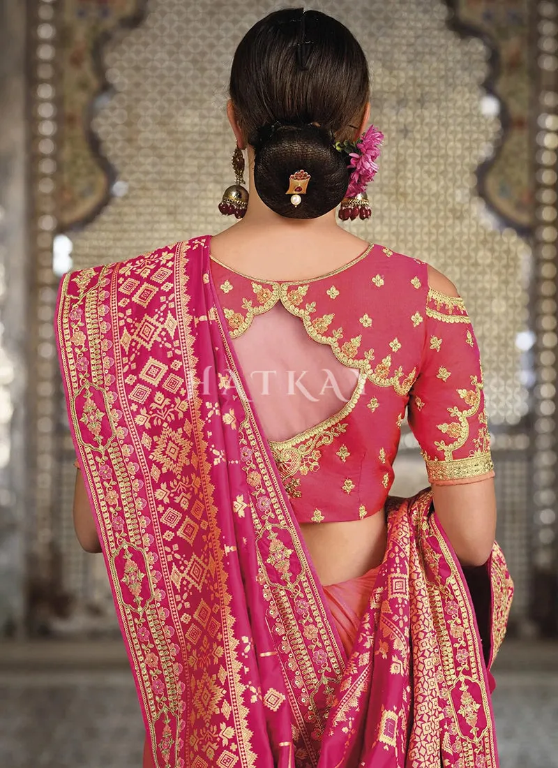 Orangish Pink Dual Tone Silk Saree