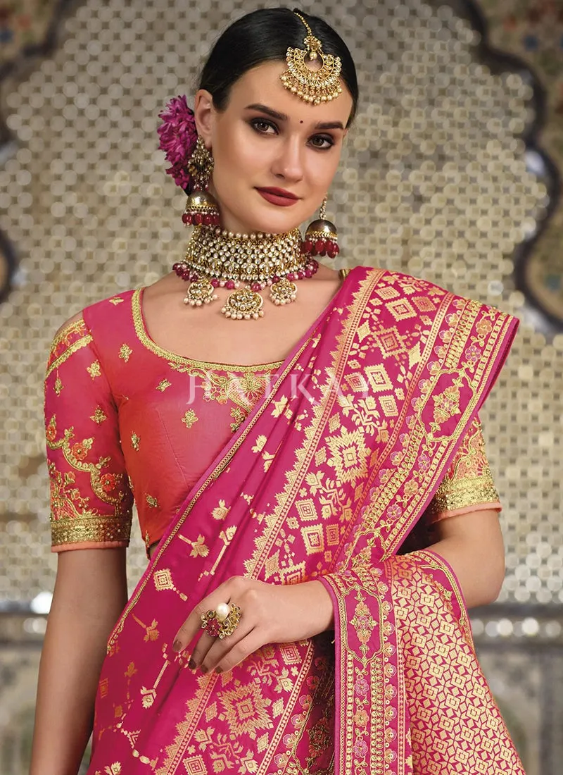 Orangish Pink Dual Tone Silk Saree