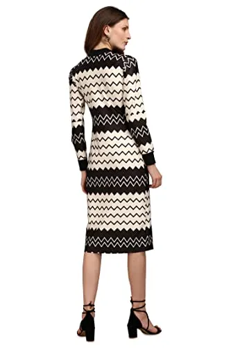 PURVAJA Women's Polyester Blend Bodycon Knee-Length Cocktail Dress (Siri-037-Zigzag-XXL_Beige