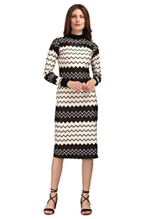 PURVAJA Women's Polyester Blend Bodycon Knee-Length Cocktail Dress (Siri-037-Zigzag-XXL_Beige