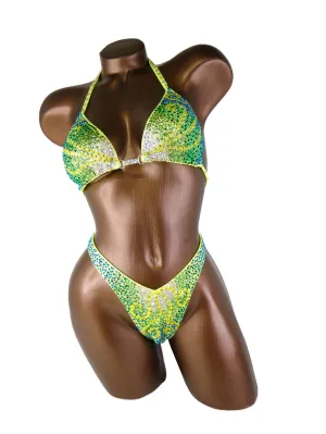 Ready Made Lime Green Crystal Swirls Figure Competition Suit