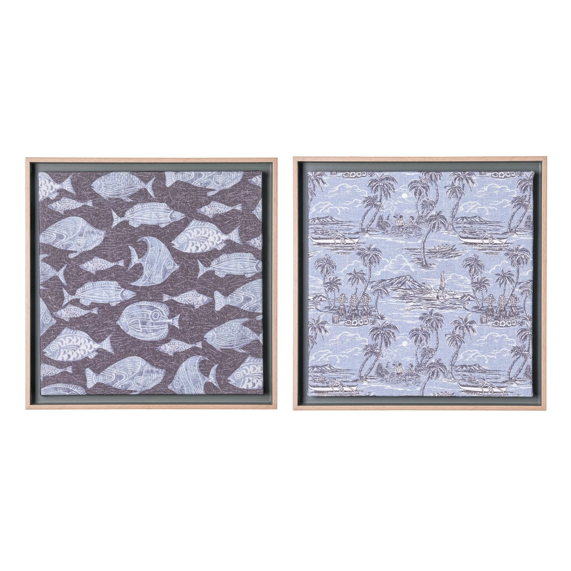 Reyn Spooner Framed Floated Tropical Blue Fish Floated Printed Linen Wall Art Set of 2