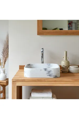 Square White Marble Bathroom Sink | Tikamoon Perseus