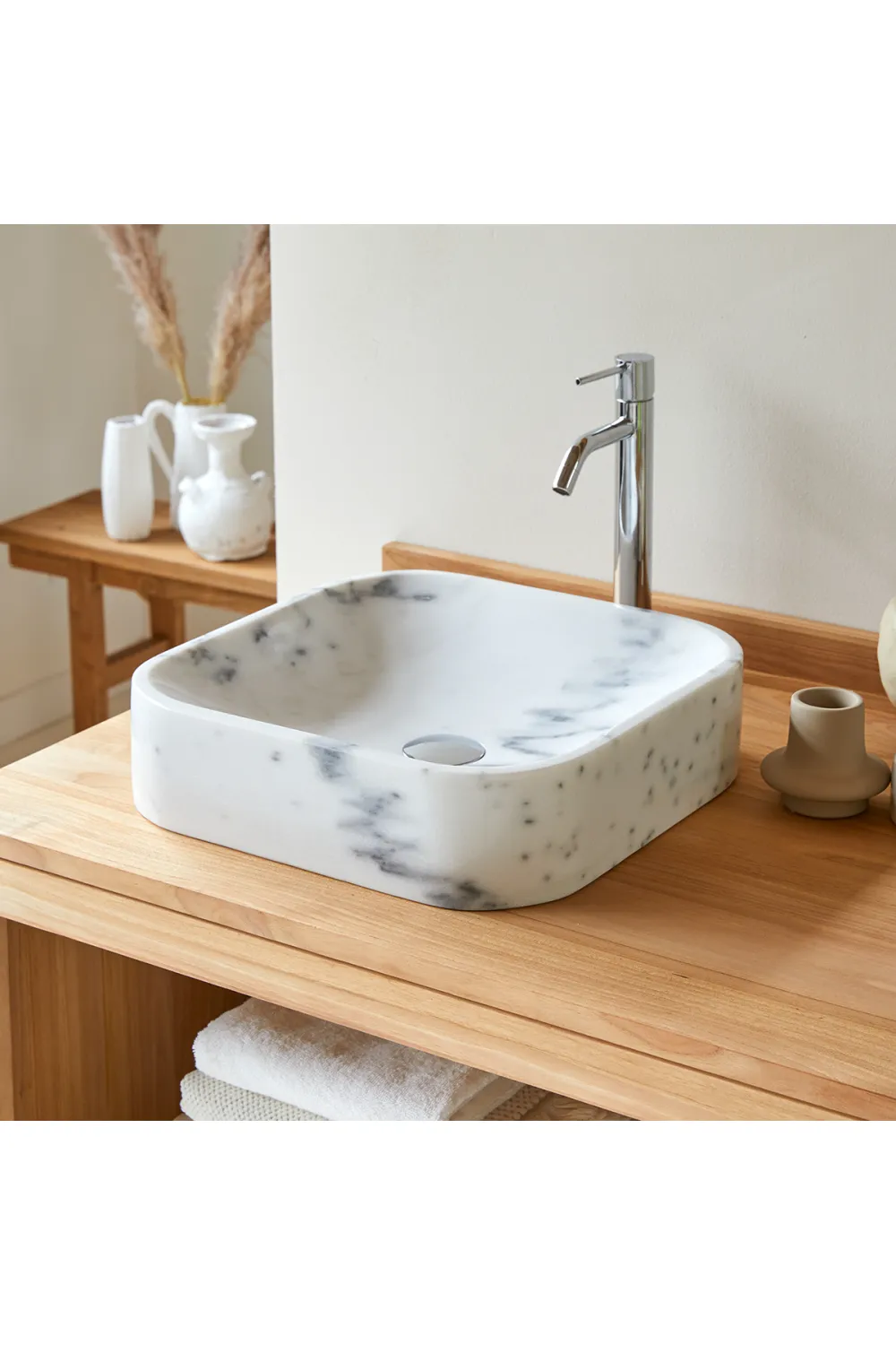 Square White Marble Bathroom Sink | Tikamoon Perseus